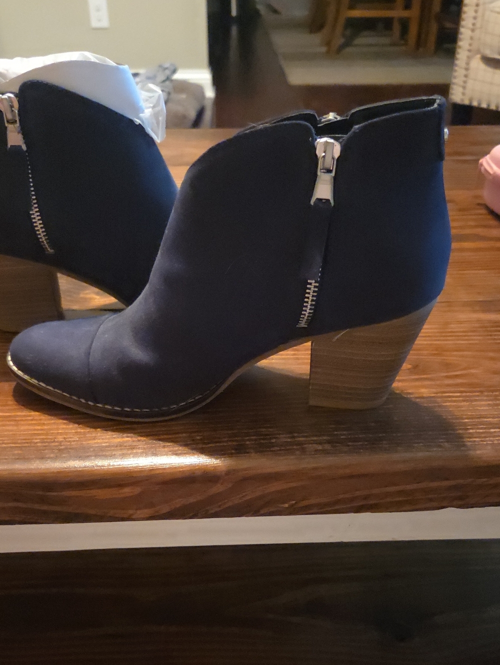Dolce Vita Navy Side-Zip Block Heel Ankle Booties